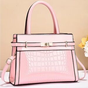Pink Crocodile Embossed Handbag